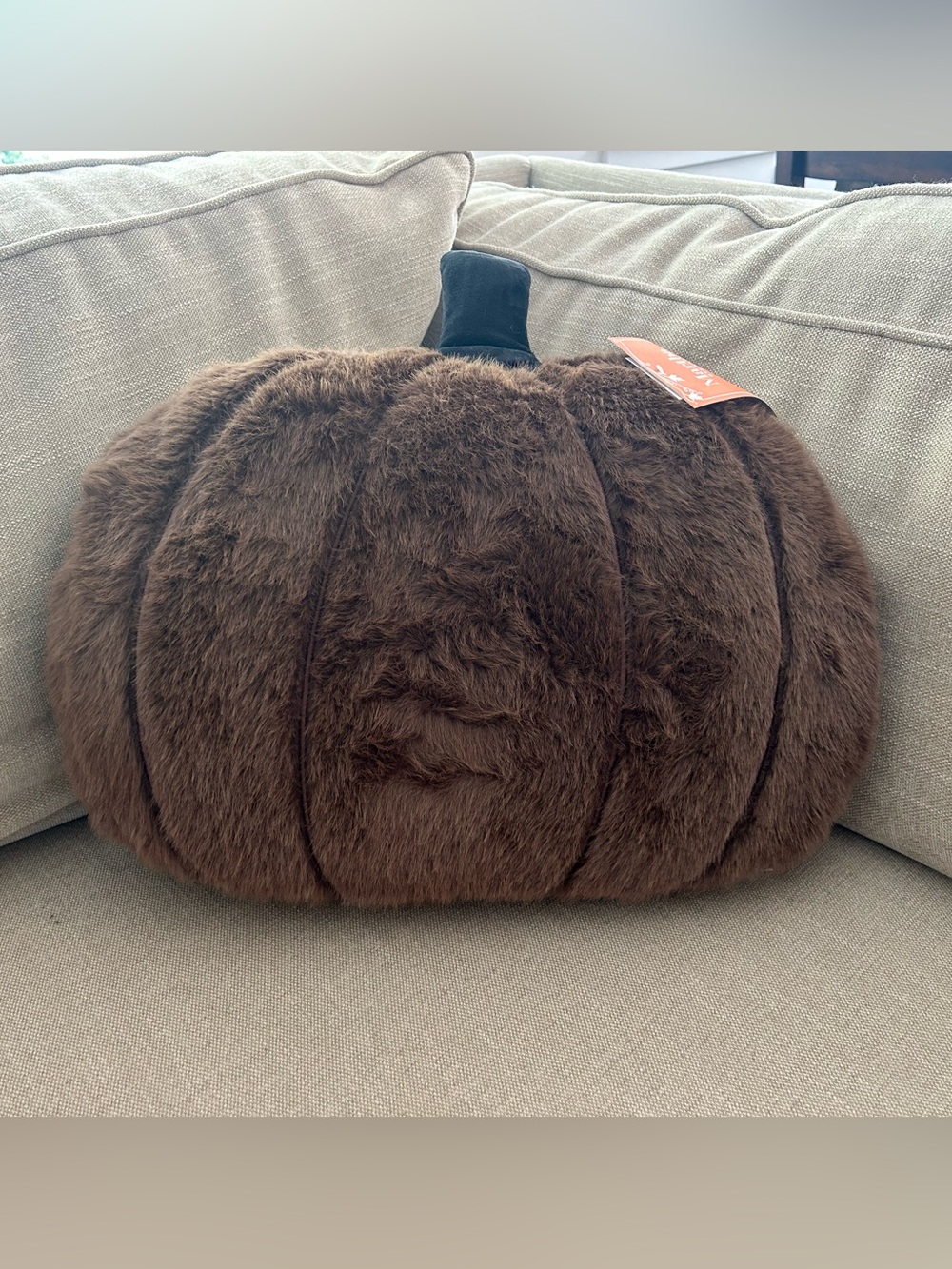 “New” Martha Stewart Plush Brown Faux Fur Pumpkin Pillow